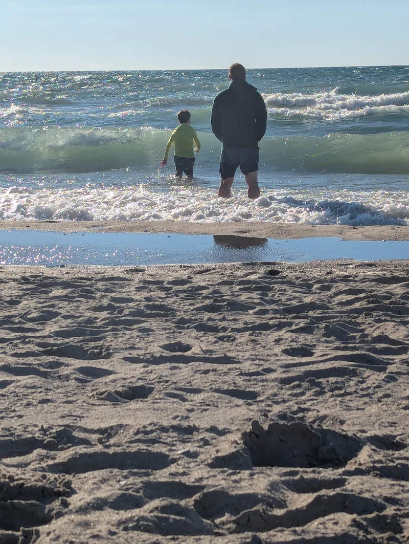 Lake Erie father and son playing in water